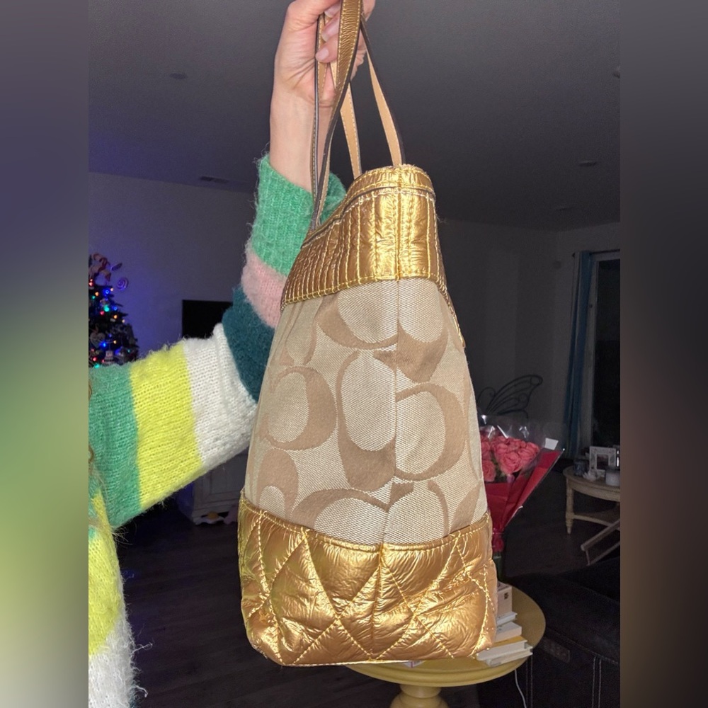 Coach Poppy Signature Quilted Metallic Tote - Picture 7 of 14